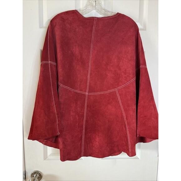 Vintage Red Suede Genuine Leather Shell Margaret Godfrey Western Boho Cape Sz XL - Picture 2 of 12